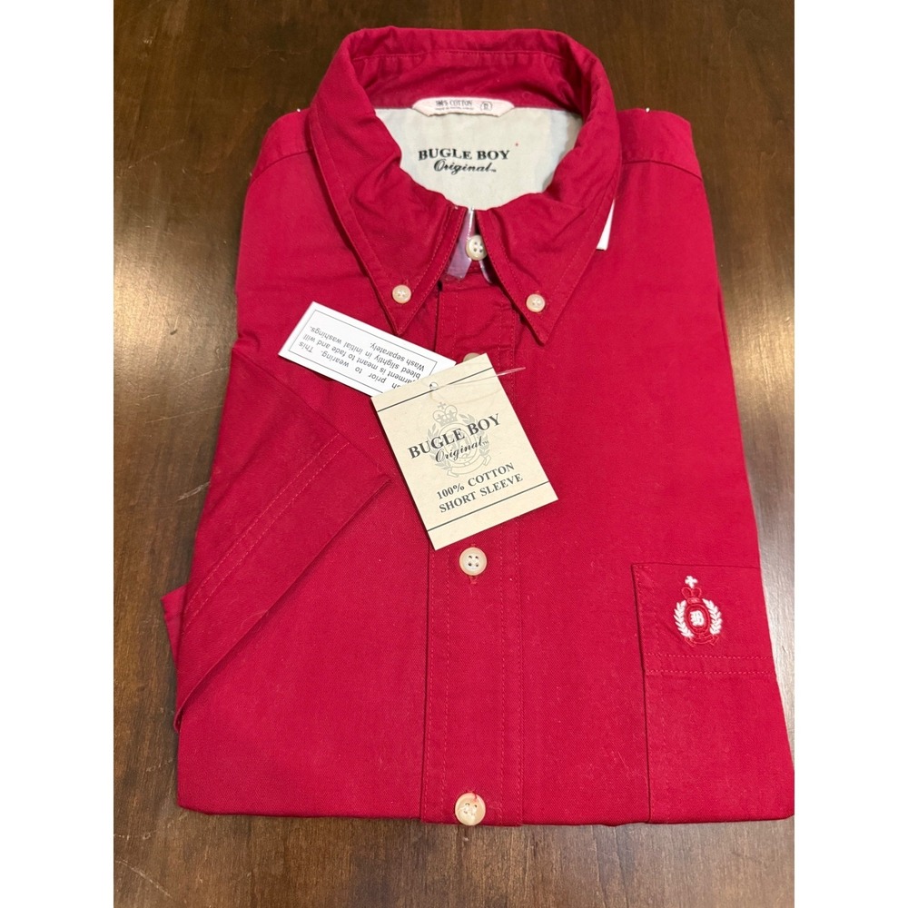 Bugle Boy Original Mens Red Short Sleeve Button Down Shirt Cotton XL 98X17231
